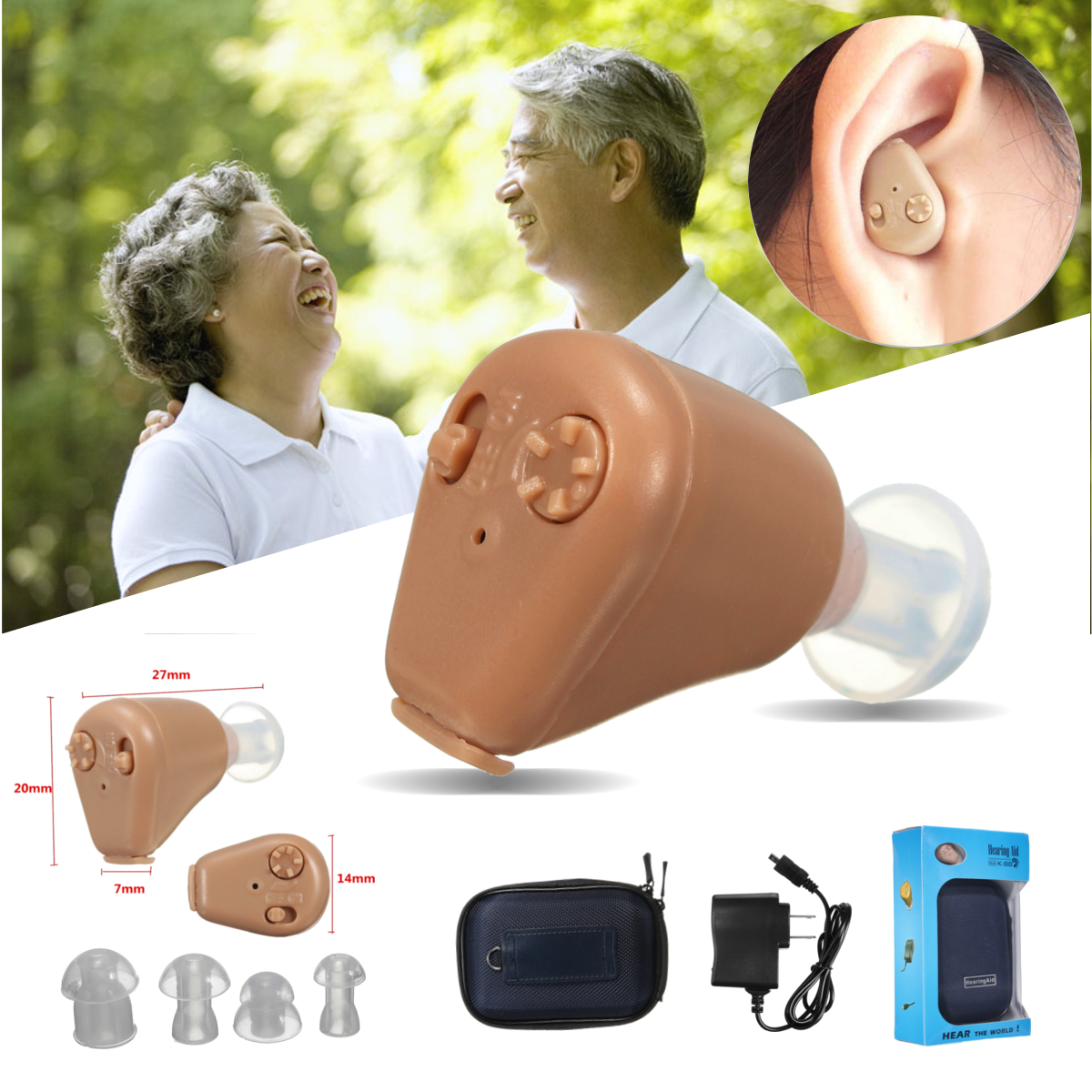 Rechargeable Mini In Ear Hearing Aid With Adjustable Tone Amplifier