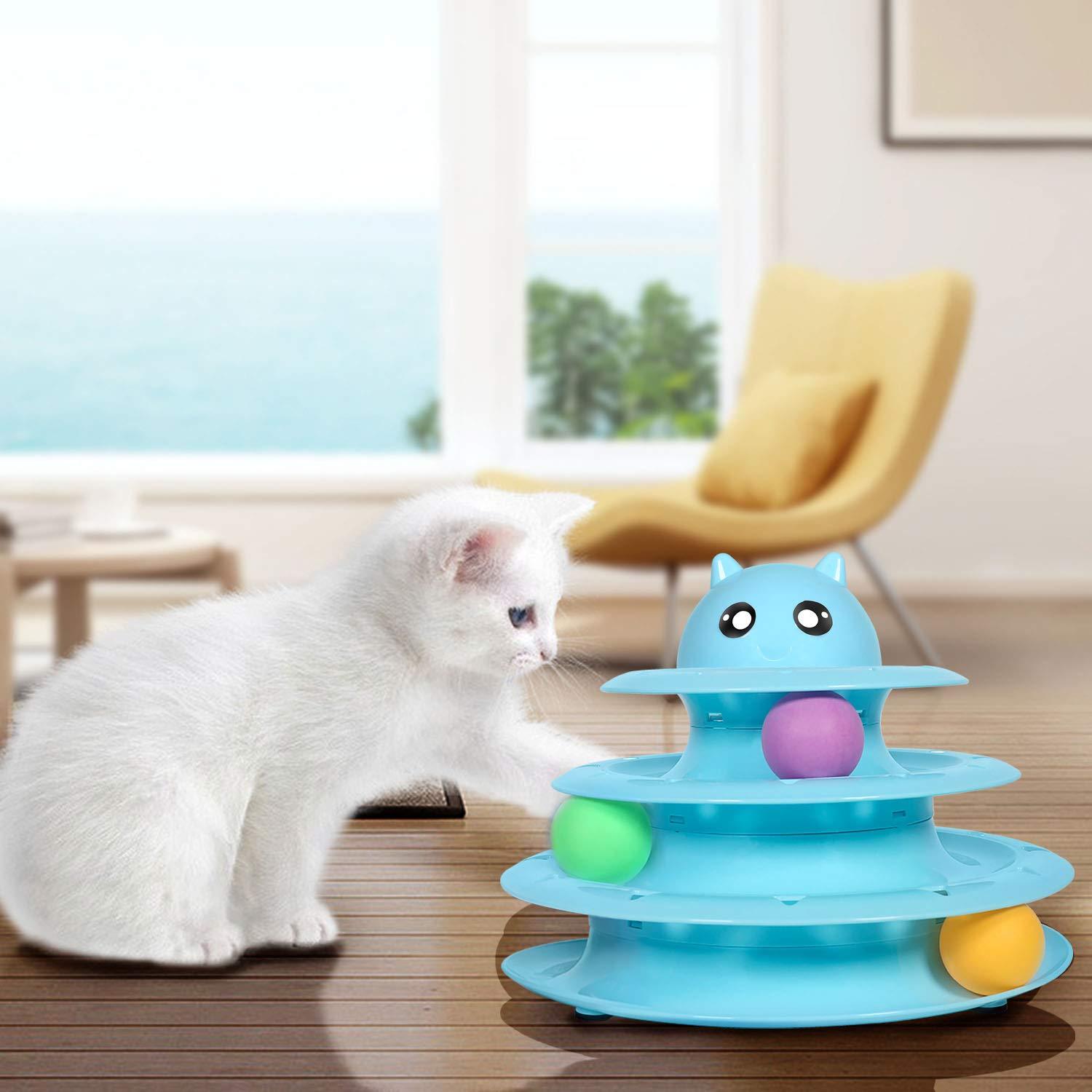 Cat Toys 3 Level Towers Tracks Roller with Three Colorful Ball