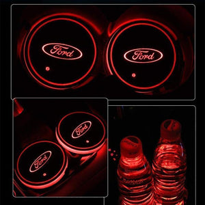 HOT SALE!!-Led Car Logo Cup Lights up Holder USB Charging 7 Colors Changing