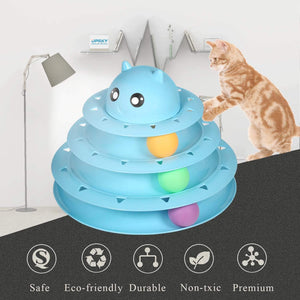 Cat Toys 3 Level Towers Tracks Roller with Three Colorful Ball