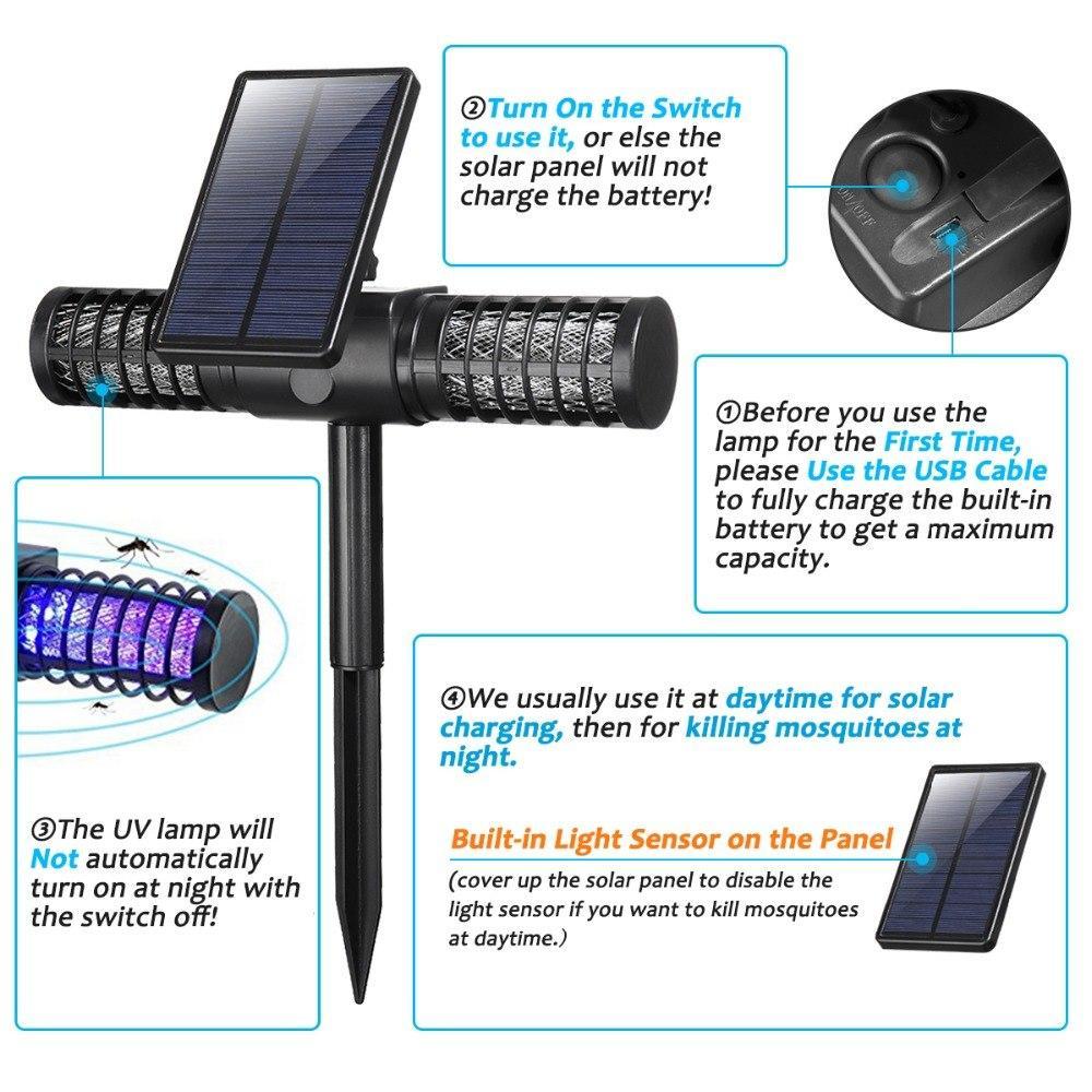 Solar Powered Mosquito Killer UV LED Lamp IP65