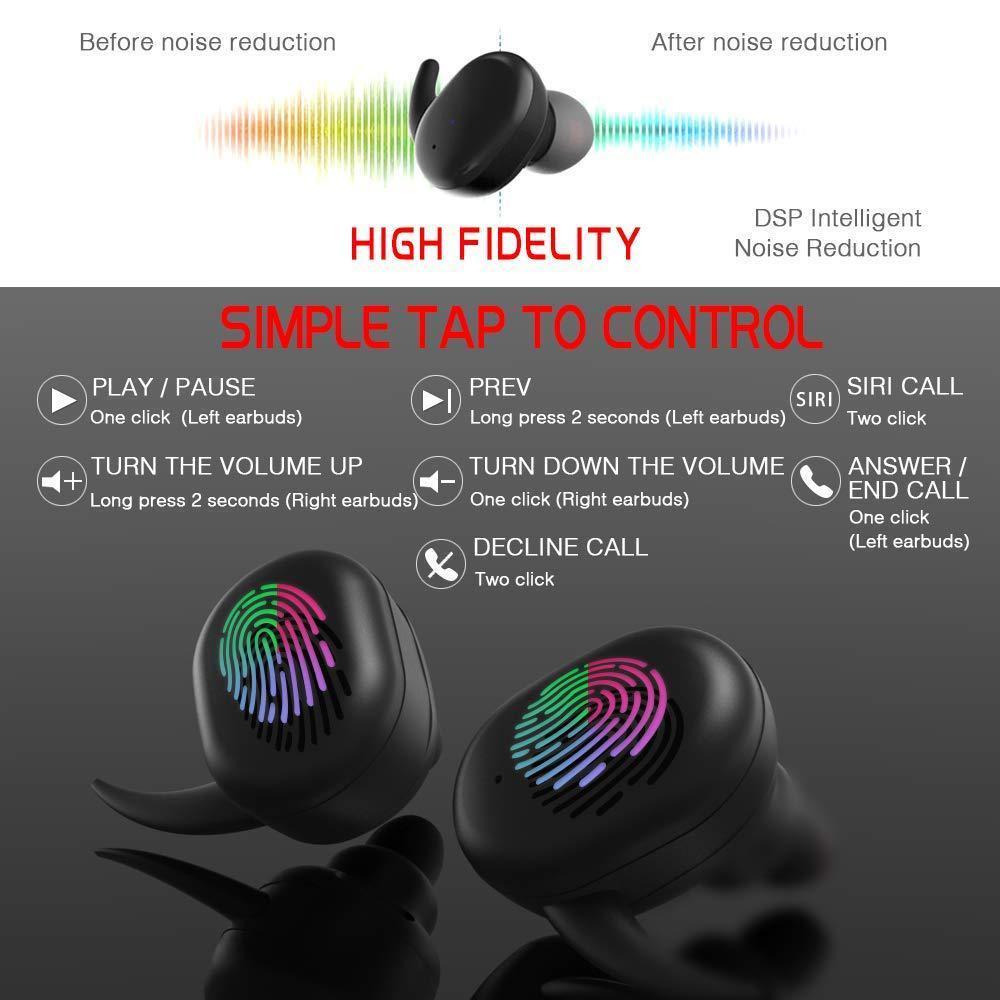 True TWS Wireless Bluetooth 5.0 Waterproof Earbuds Touch control