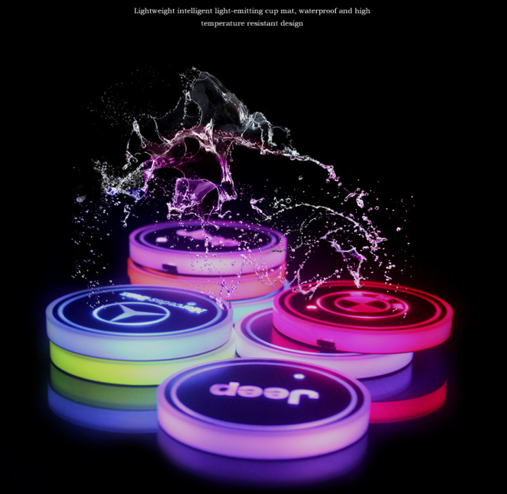 HOT SALE!!-Led Car Logo Cup Lights up Holder USB Charging 7 Colors Changing