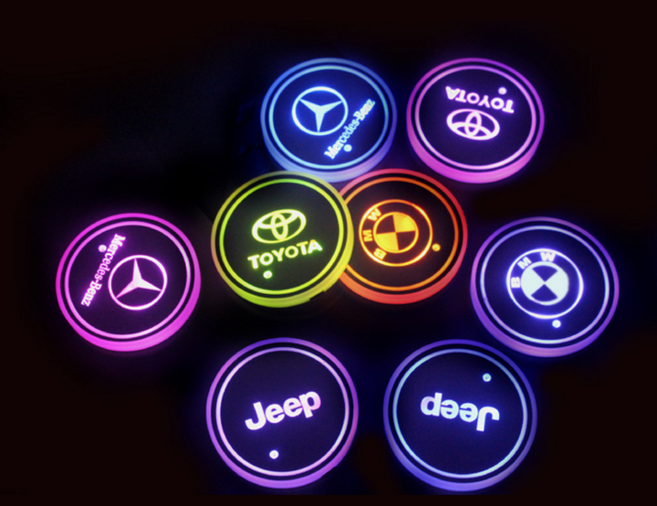 HOT SALE!!-Led Car Logo Cup Lights up Holder USB Charging 7 Colors Changing