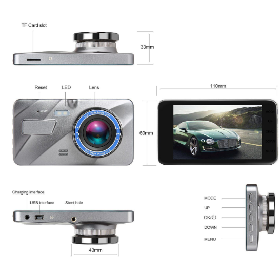 Front And Rear Dual Car Dash Cam Surveillance