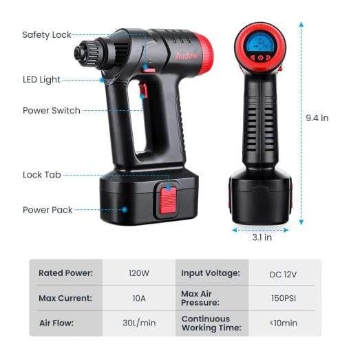 12V CORDLESS TIRE INFLATOR – PORTABLE AUTOMATIC AIR PUMP