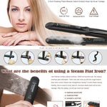 2 in 1 Steam Hair Straightener and Curler Flat Iron With Vapor Ceramic Tourmaline