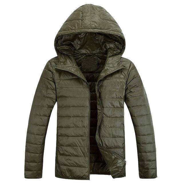 Mens Hooded Ultra Light Weight Duck Down Jacket