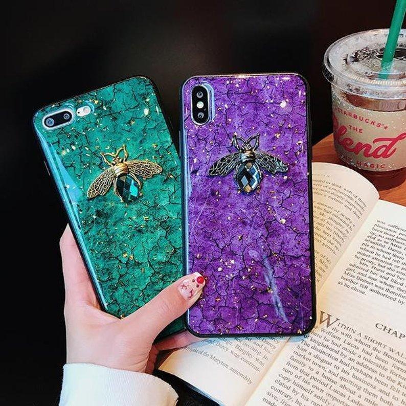 Luxury Diamond Metal Bee Silicone Phone Case