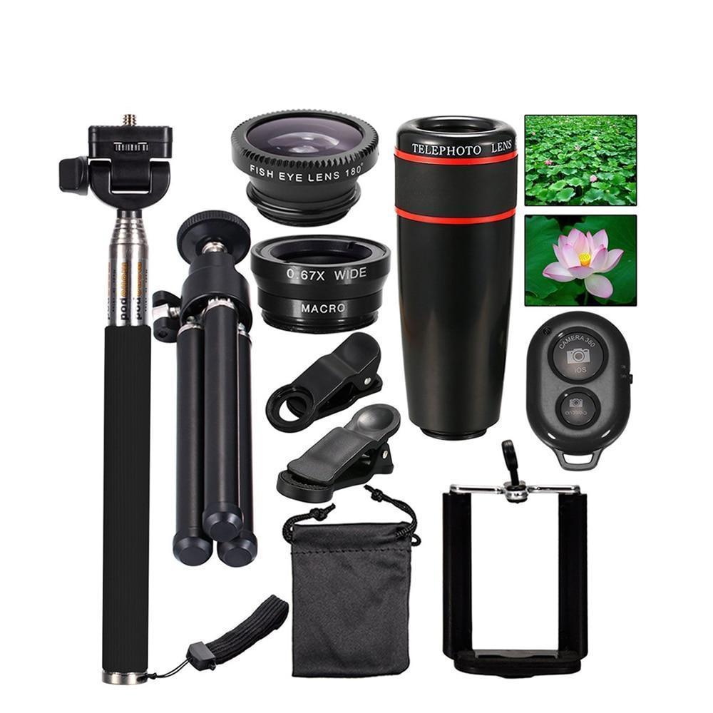 10 in 1 Phone Camera Lens Kit Accessories Travel Telescope Zoom Monopod