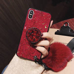 2019 NEW Fashion Hair Ball Crystal Airbag Bracket iPhone Case