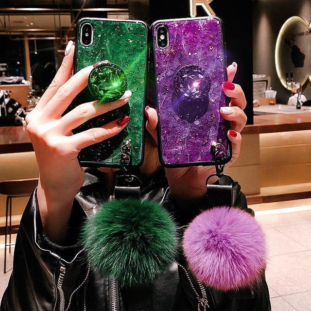 2019 NEW Fashion Hair Ball Crystal Airbag Bracket iPhone Case