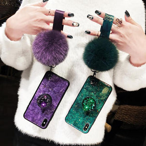 2019 NEW Fashion Hair Ball Crystal Airbag Bracket iPhone Case