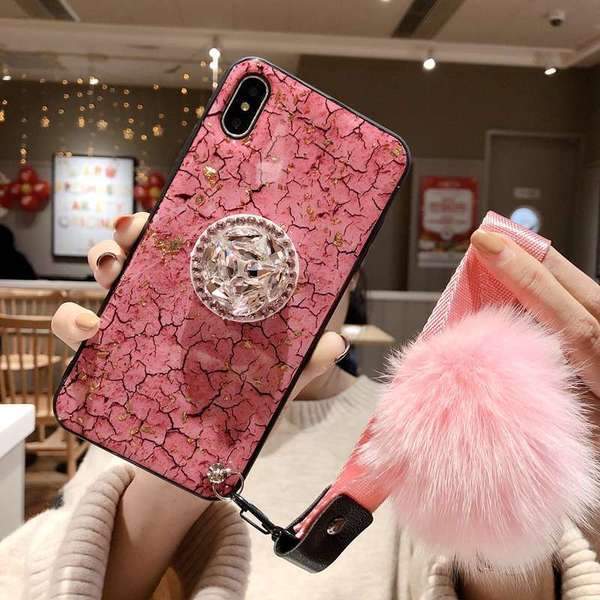 2019 NEW Fashion Hair Ball Crystal Airbag Bracket iPhone Case