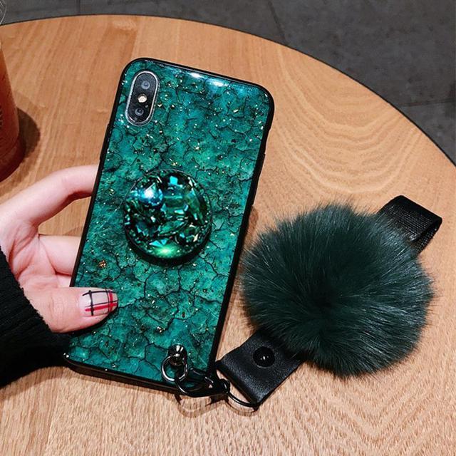 2019 NEW Fashion Hair Ball Crystal Airbag Bracket iPhone Case