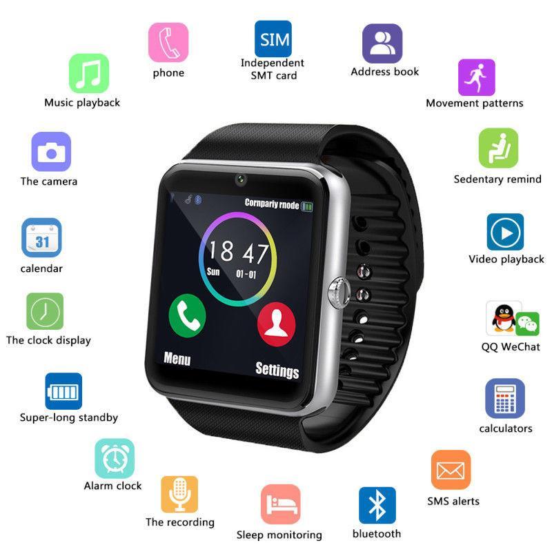 Smartwatch with SIM Card Slot and 2.0MP Camera for iPhone / Samsung and Android Phones