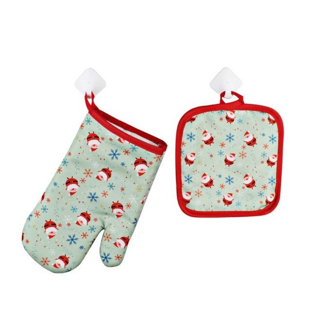 1 Set Christmas Baking Anti-Hot Gloves&Pad Oven&Microwave Insulation Mat