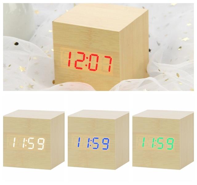 LED Wooden Digital Alarm Clock Watch