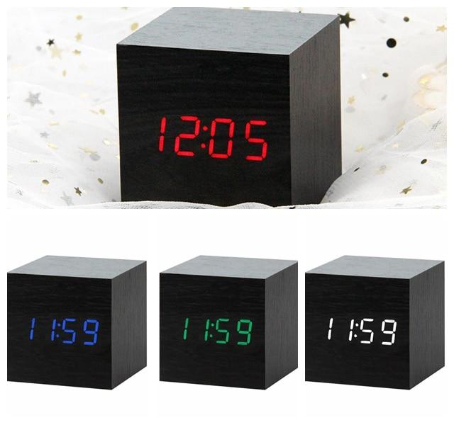 LED Wooden Digital Alarm Clock Watch