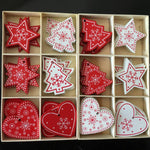 10pcs/set White Red Christmas Tree Ornament Wooden Hanging