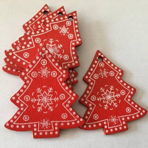 10pcs/set White Red Christmas Tree Ornament Wooden Hanging