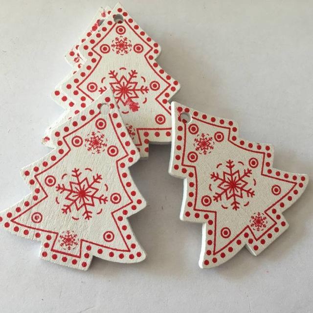 10pcs/set White Red Christmas Tree Ornament Wooden Hanging