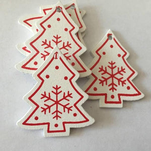 10pcs/set White Red Christmas Tree Ornament Wooden Hanging