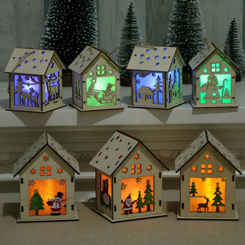 Festival Led Light Wood House Christmas Tree Decorations