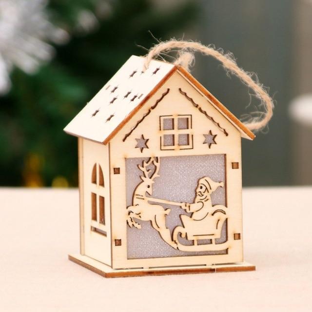 Festival Led Light Wood House Christmas Tree Decorations