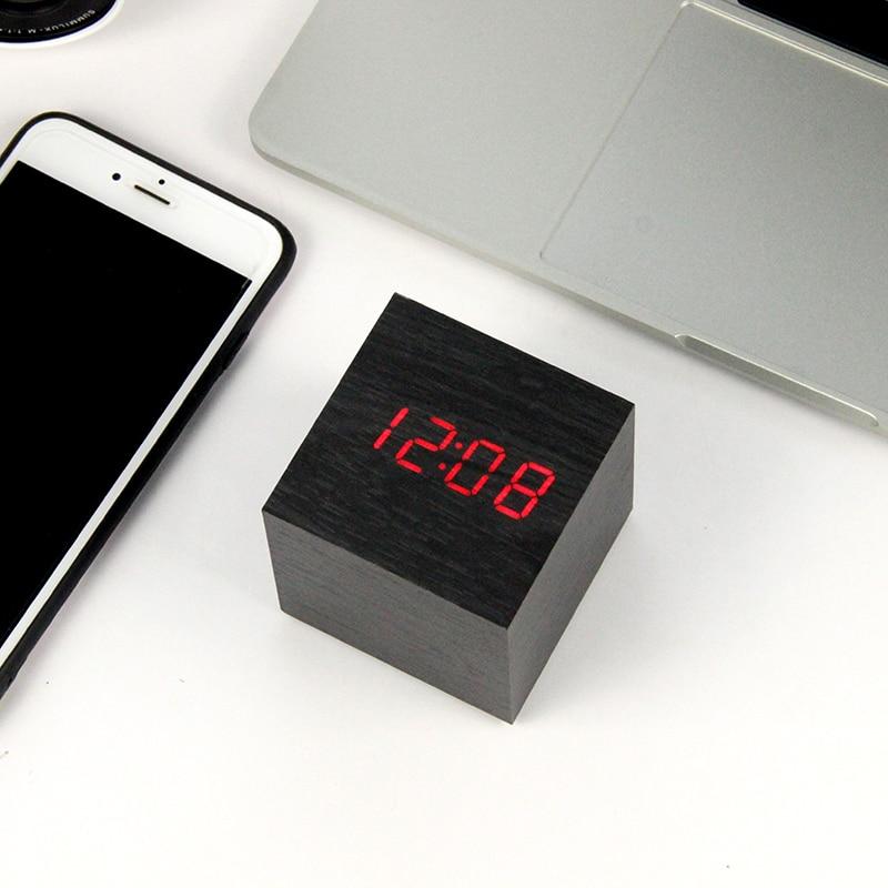 LED Wooden Digital Alarm Clock Watch