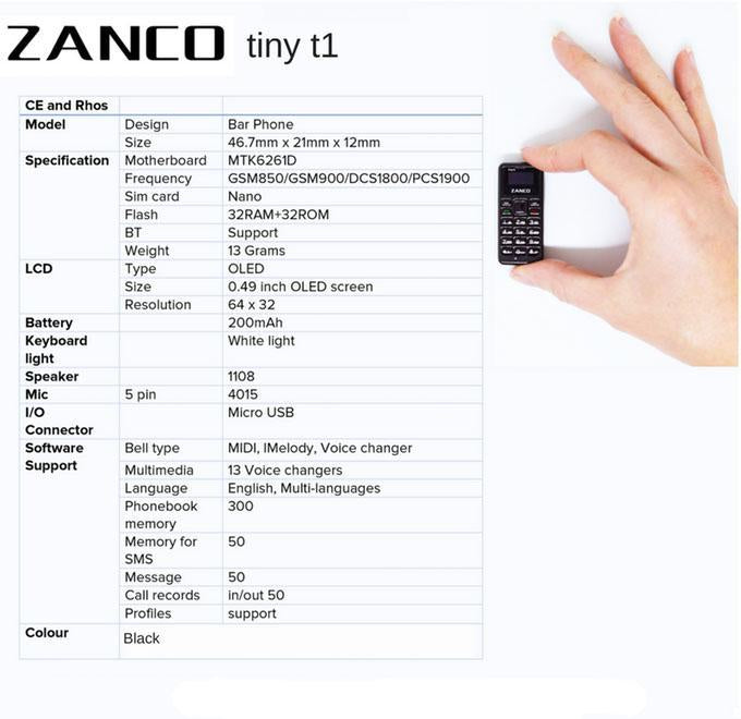 Zanco T1 Phone Mini Phone 2G World's Smallest Phone Brand New