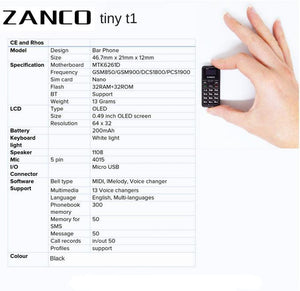 Zanco T1 Phone Mini Phone 2G World's Smallest Phone Brand New