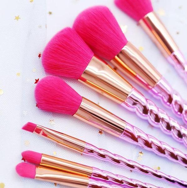 7pcs Hot Pink Makeup Soft Unicorn Brushes Set