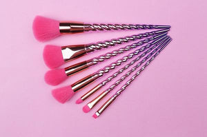 7pcs Hot Pink Makeup Soft Unicorn Brushes Set